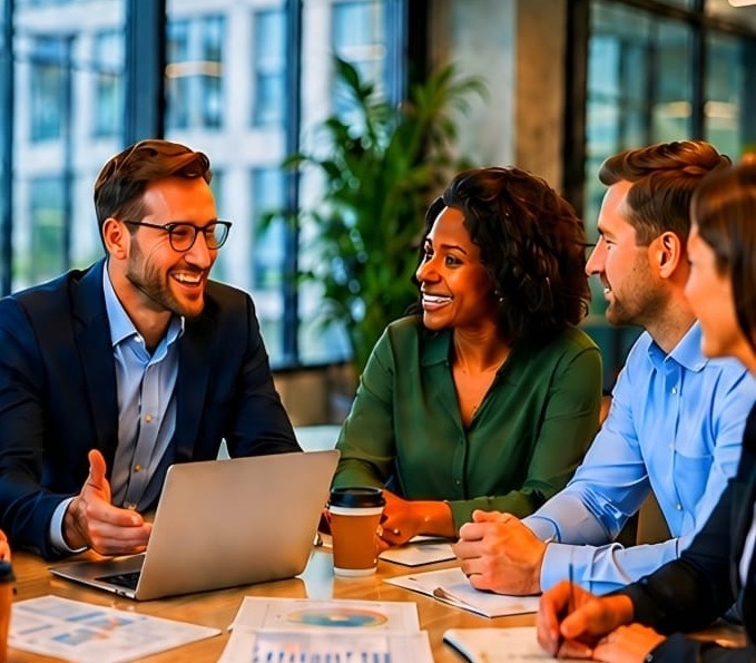 A small business team in an open, informal conversation